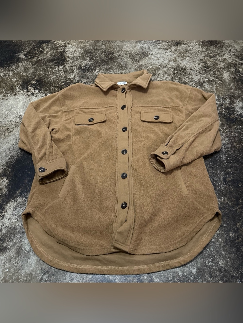 LA MIEL Women's Tan Button-Front Fleece Shirt Jacket